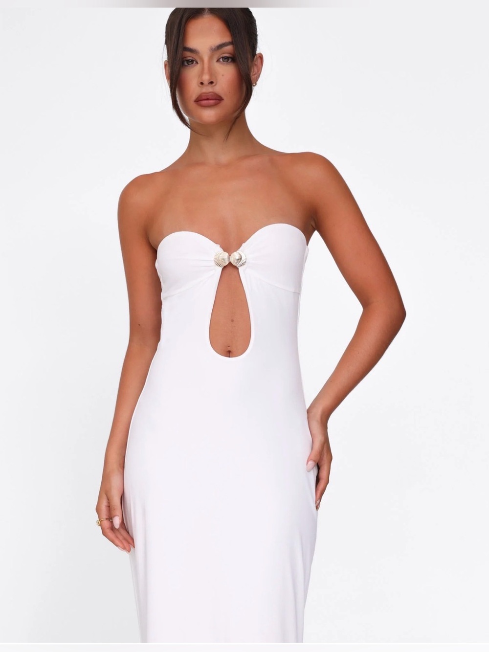 Strapless White Keyhole Maxi Dress